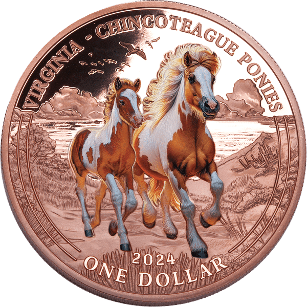 ÉNORME Pièce de 1 $ The Chincoteague Pony, Ø 65 mm 155,55 g Mesa Grande 2024