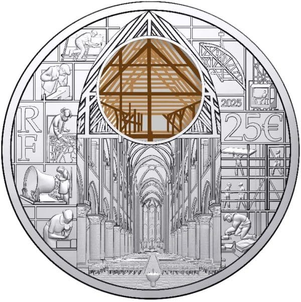 Pièce de collection 25 Euro Notre Dame de Paris 2 oz Argent 999 France 2025
