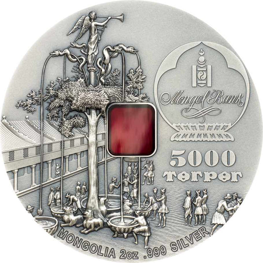 Dernière pièce Karakorum Gengis Khan, 2 oz, argent 999/1000, 50 mm, finition antique, Mongolie