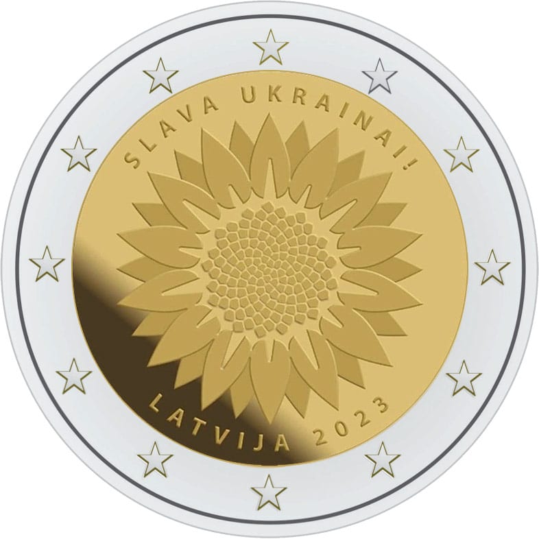 2 euros, tournesol ukrainien Gloire à l'Ukraine Lettonie, 2023