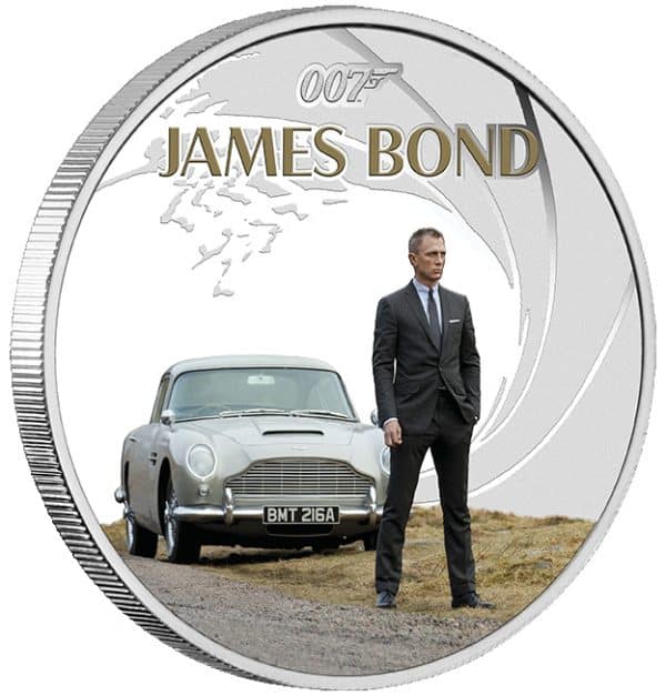 Pièce de 1 dollar James Bond, 1 once d'argent coloré 999, millésime 2024