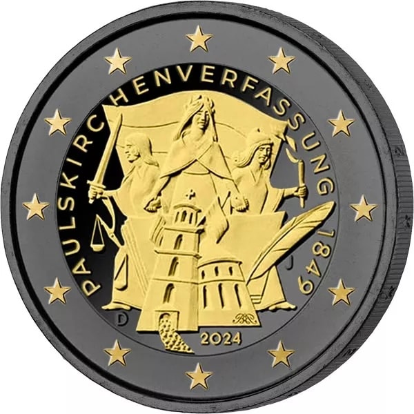 Pièce de 2 € en or ruthénium 24 carats, Journée mondiale de la jeunesse 2023, Portugal