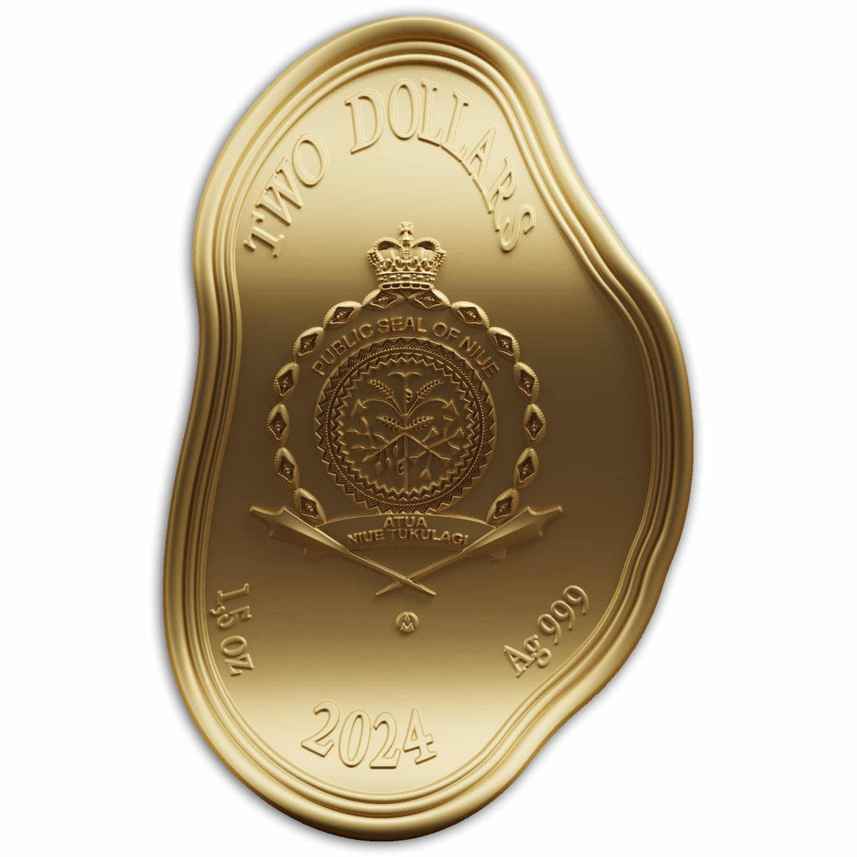 Niue – 2024 – 2 dollars – Horloge fondante Salvador Dali, argent plaqué or 1,5 oz