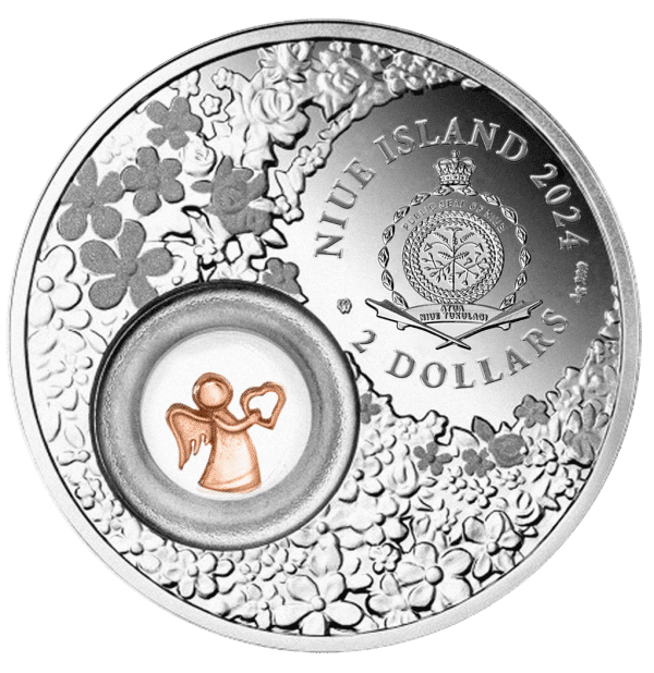 Pièce de 2 $ en argent 925 représentant l'Ange Gardien, Niue 2024