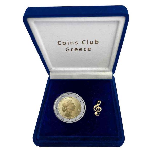 Coffret de 2 euros BU & PIN et de 2 euros en or ruthénium, commémorant le centenaire de la naissance de Maria Callas, Grèce 2023