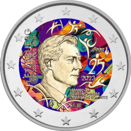 Pièce de 2 euros de couleur, commémorant le 25e anniversaire de l'admission du Grand-Duc Henri comme membre du CIO, Luxembourg, 2023