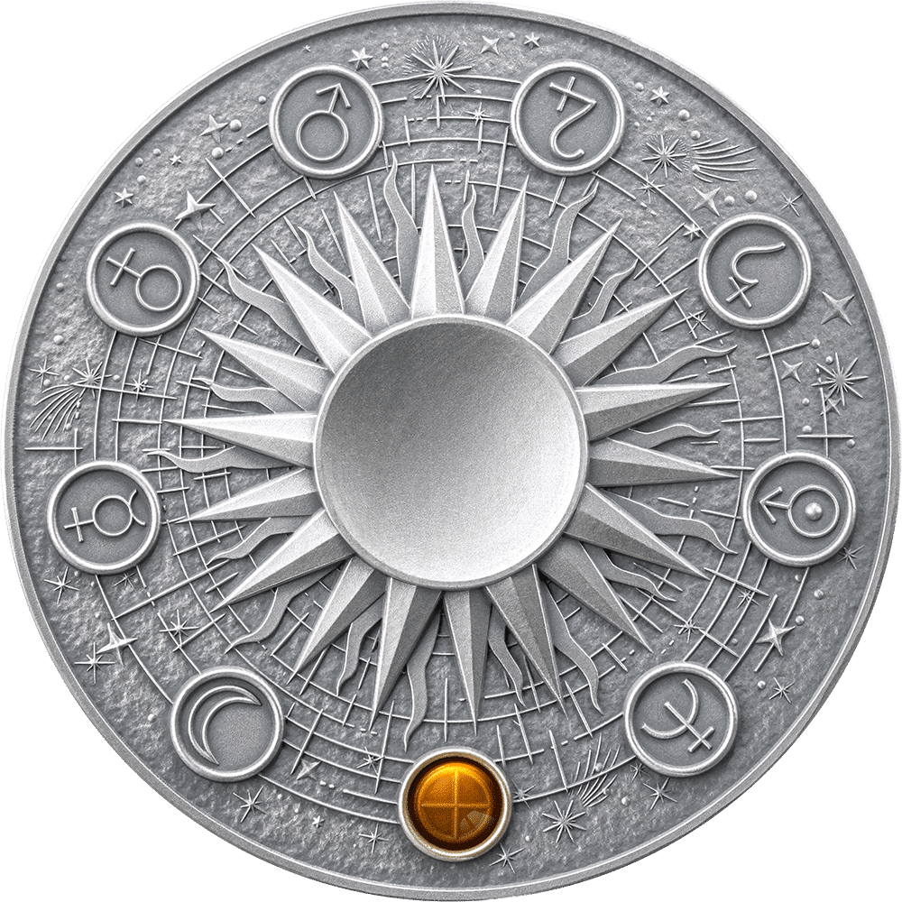 Pièce de 2 oz Système solaire - Terre Argent 999 Or Sphère Lapis-lazuli Ghana 2024