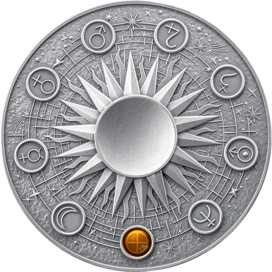 Pièce de 2 oz Système solaire - Terre Argent 999 Or Sphère Lapis-lazuli Ghana 2024