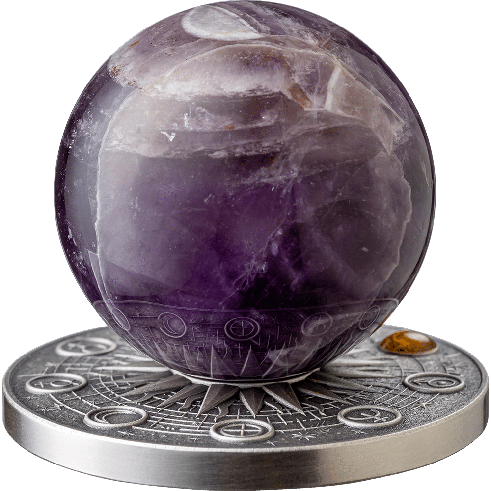 Prévente de la pièce Saturne du système solaire en améthyste, 2 oz argent 999 or Ghana 2025