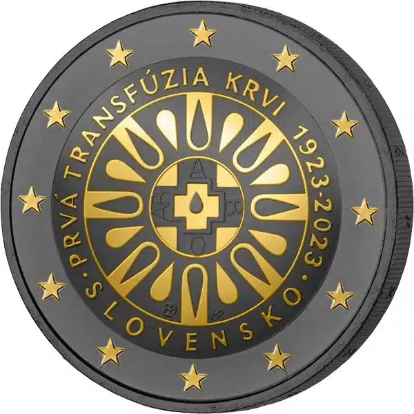 Pièce de 2 € en ruthénium 24 carats, Slovaquie, 100 ans de don de sang 2023