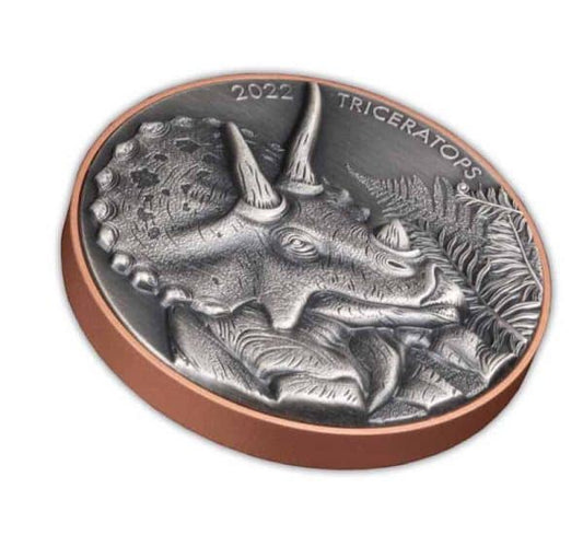 Pièce bimétallique Triceratops géante de 60 000 carats, cuivre et argent, 2022