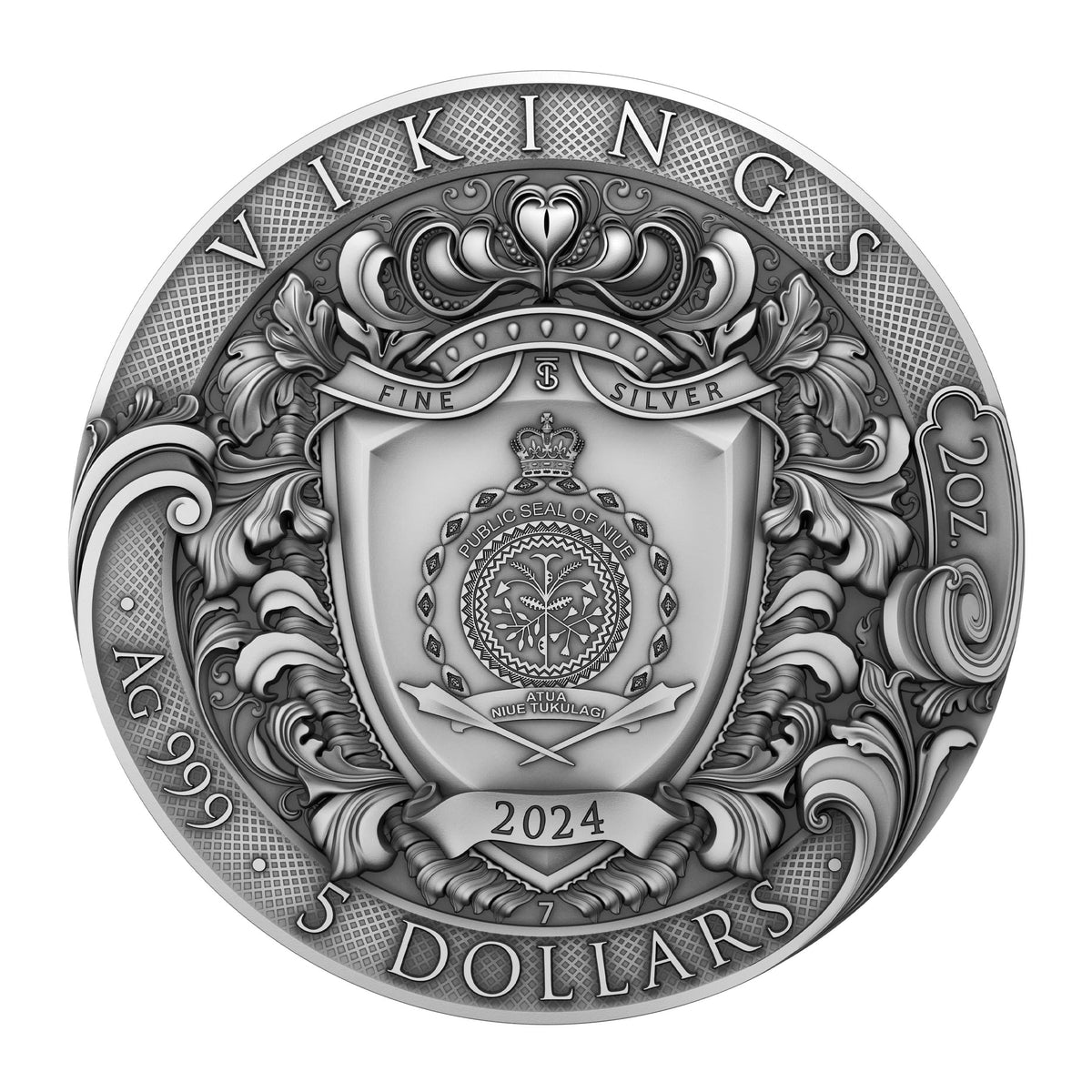 Pièce Vikings 2 oz Argent 999 Haut Relief Plaqué Or 24K 2024