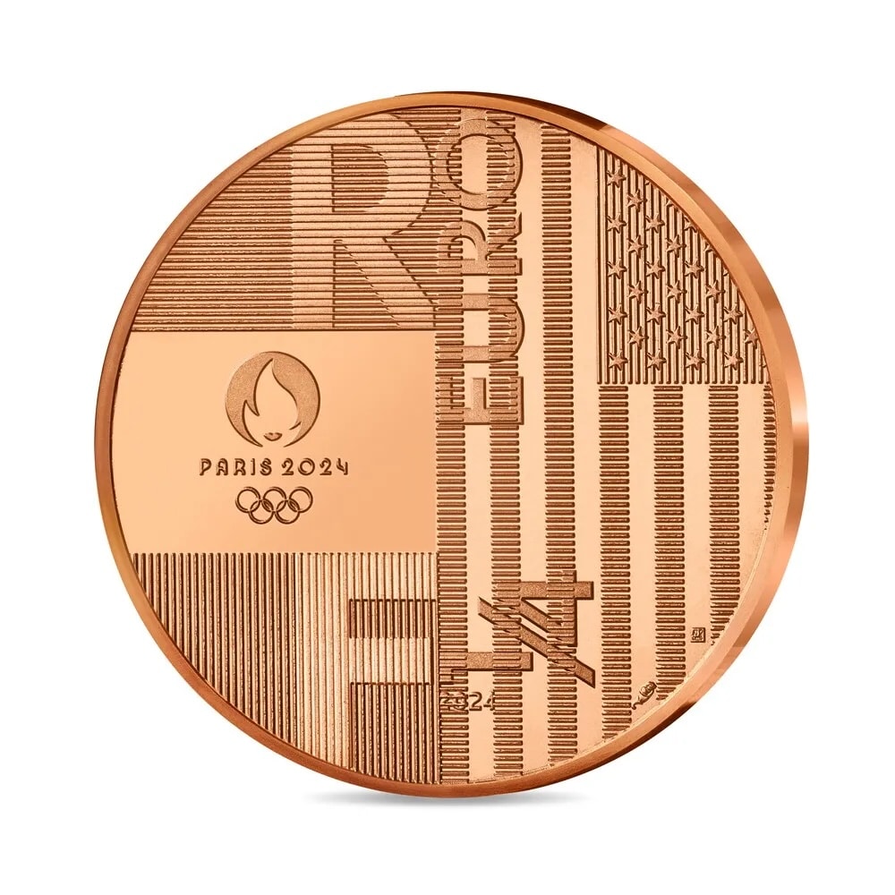Pièce de 1/4 € en cuivre. Livraison à Paris en 2024 et à Los Angeles, France, en 2024.
