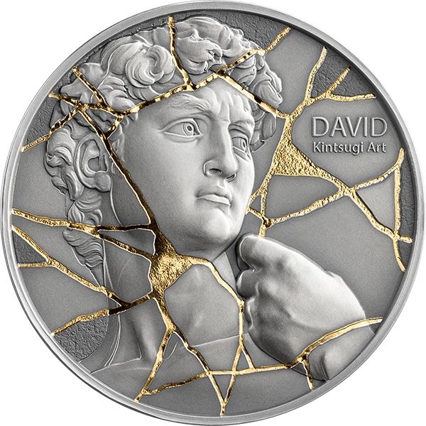 Pièce de monnaie DAVID Kintsugi en argent 2 oz 999 – Cameroun 2025