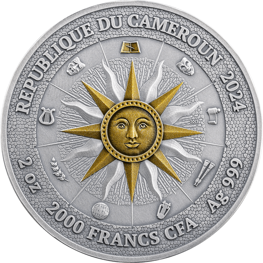 Pièce Calliope en argent 999, 2 oz, 9 Muses, Cameroun 2024
