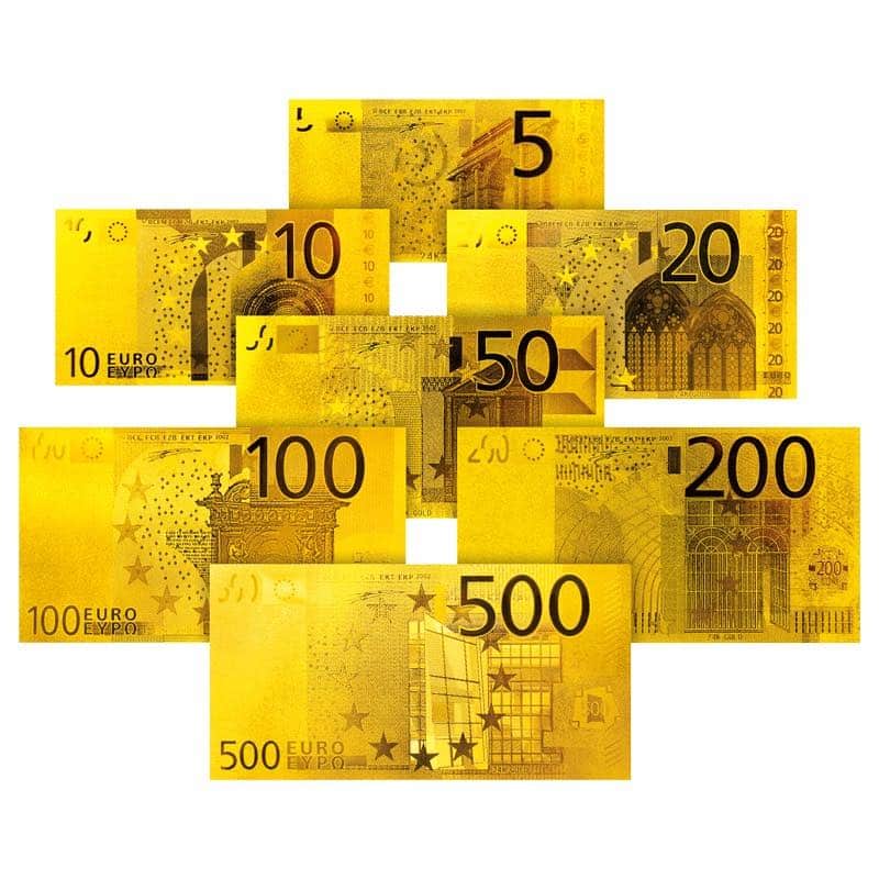 Les billets de banque en euros dorés – en feuilles d'or 23 carats