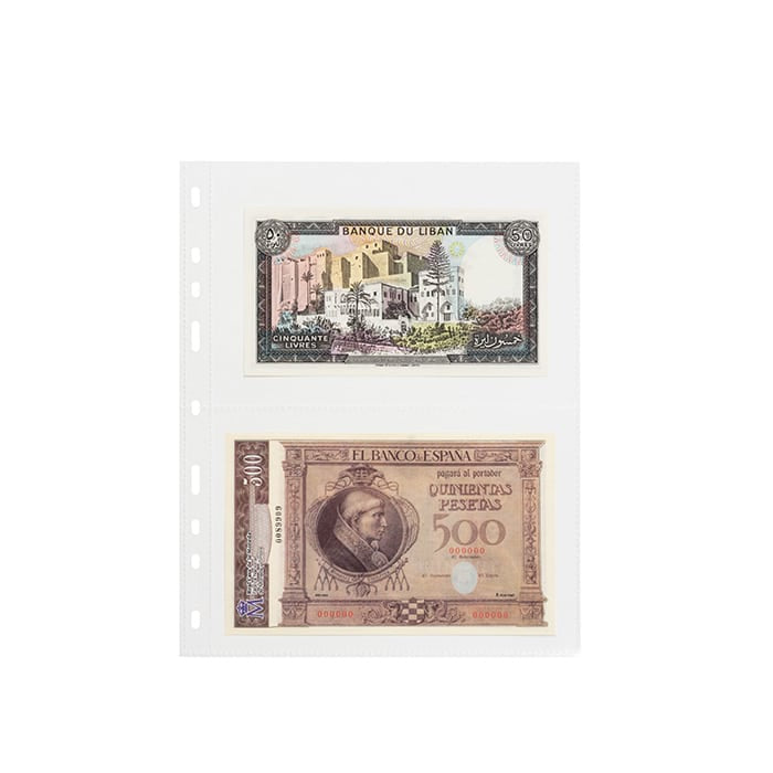 Pages transparentes pour album de billets Optima – 50 pièces – 2 positions