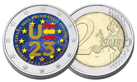 Présidence espagnole de l'UE, couleur 2 euros. 2023