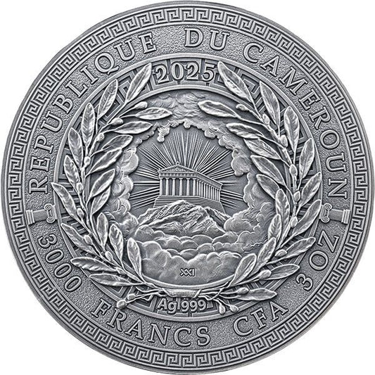 Pièce d'argent 3 oz « Zeus », finition antique, 3 000 francs CFA, Cameroun 2025