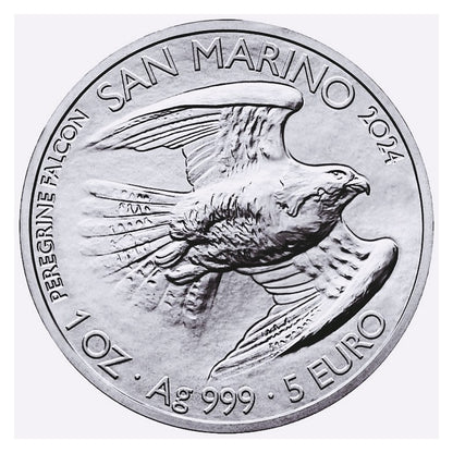 Pièce de 5 euros en argent 999/1000, millésime 2024, Aigle BU, première édition, Saint-Marin