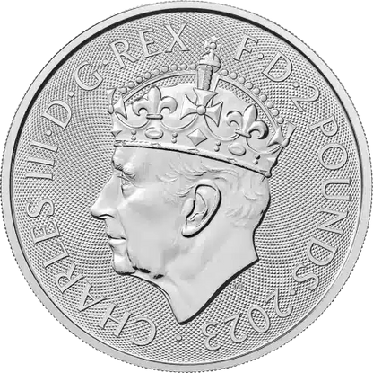 Pièce de 2 livres sterling en argent 999, commémorant le couronnement britannique de Charles III en 2023 (Grande-Bretagne).