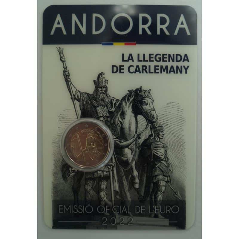 2 €, Andorre – 2 Euro 2022, BU « LA LÉGENDE DE CHARLEMAGNE » Carte de pièce Charlemagne Andorre, 2022