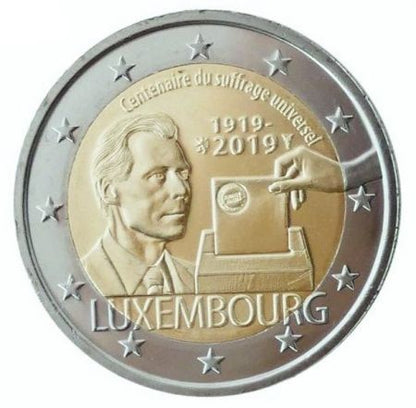 2 euros, couleur, 100e anniversaire du suffrage universel, Luxembourg, 2019