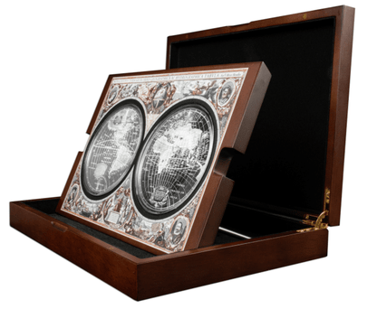 Coffret de pièces de collection en argent 999, 2 x 5 oz (311,10 g), millésime 2025, motif Cartographie, N Solomon