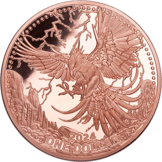 Pièce géante de 1 $ Thunderbird, Ø 65 mm, 155,55 g, cuivre, Mesa Grande 2024