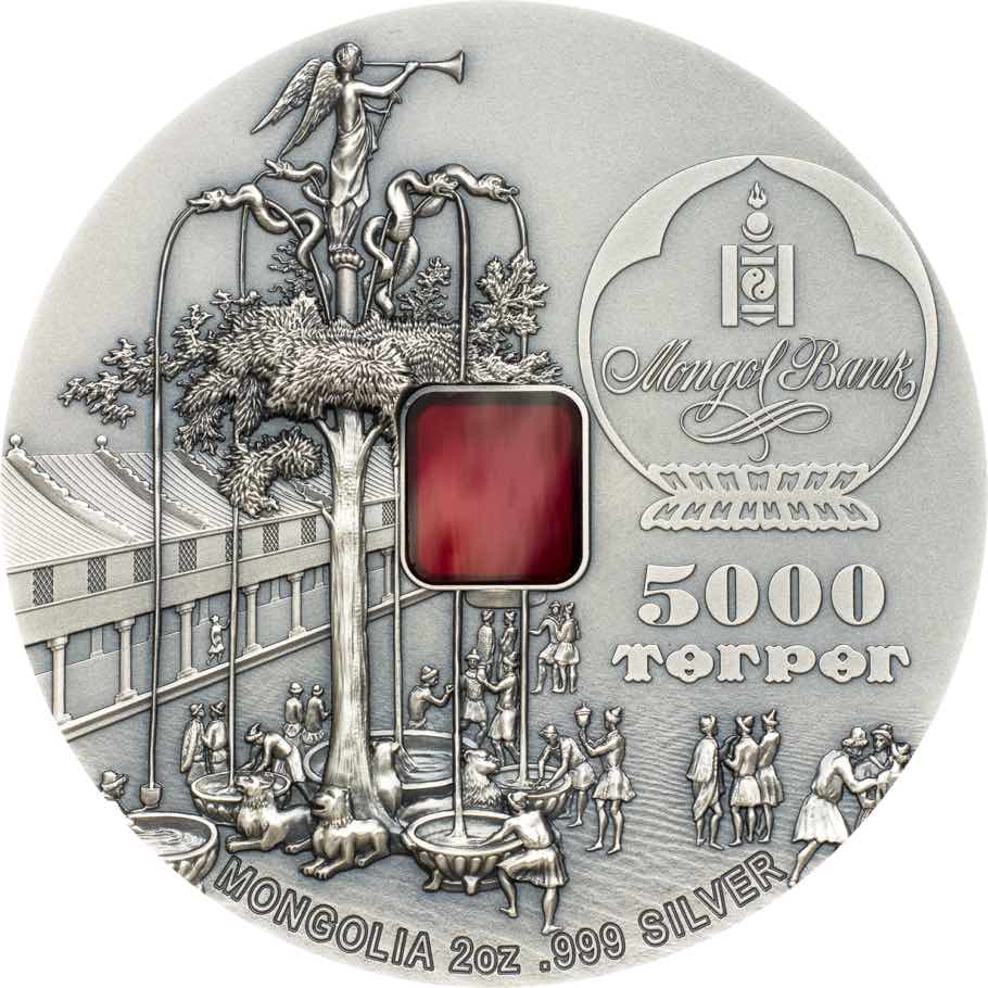 Dernière pièce Karakorum Gengis Khan, 2 oz, argent 999/1000, 50 mm, finition antique, Mongolie