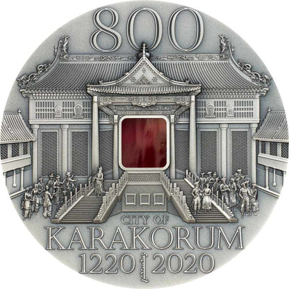 Dernière pièce Karakorum Gengis Khan, 2 oz, argent 999/1000, 50 mm, finition antique, Mongolie