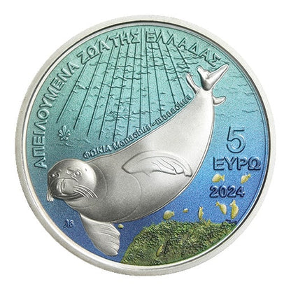 5€ Le sceau moine de Méditerranée (Monachus monachus), argent, qualité Belle Épreuve, Grèce 2024