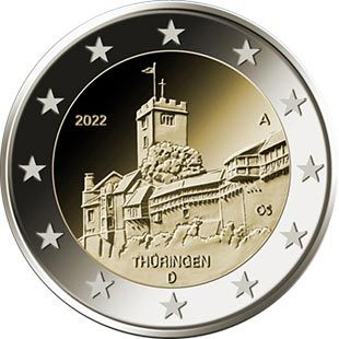 2€, Thuringe Wartburg, Allemagne, 2022