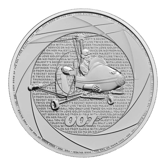 Pièce de monnaie en argent pur (1 oz) commémorant les films de James Bond, édition 2023, Royaume-Uni.