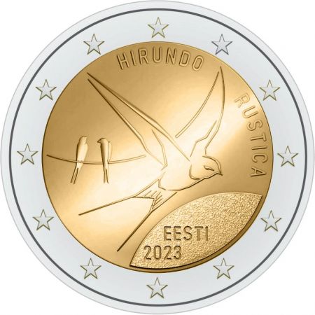 2 euros, L'oiseau national d'Estonie, l'hirondelle rustique, Estonie, 2023