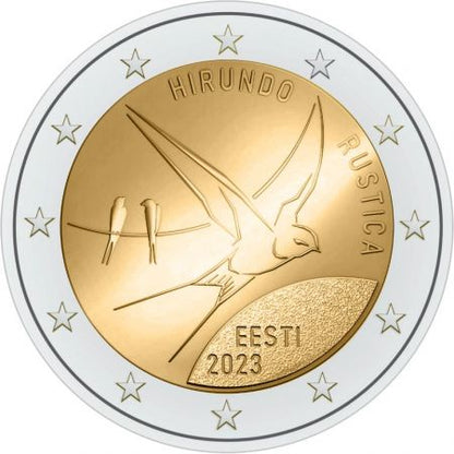 2 euros, L'oiseau national d'Estonie, l'hirondelle rustique, Estonie, 2023