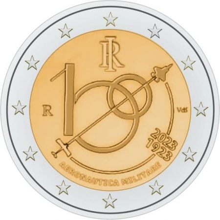2 euros, 100 ans d'aviation italienne, Italie, 2023