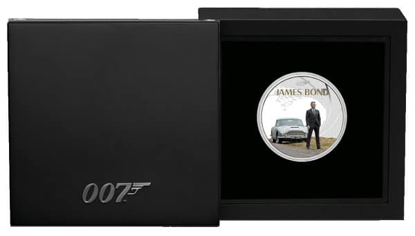 Pièce de 1 dollar James Bond, 1 once d'argent coloré 999, millésime 2024