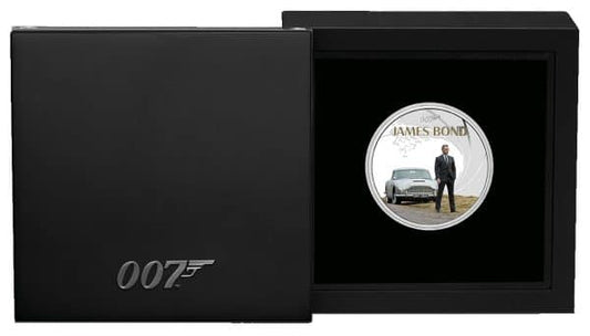 Pièce de 1 dollar James Bond, 1 once d'argent coloré 999, millésime 2024