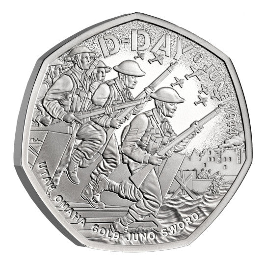Pièce commémorative du 80e anniversaire du Débarquement : 0,50 £ (Royaume-Uni, 2024) – Argent – Belle Épreuve