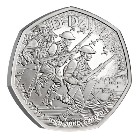 Pièce commémorative du 80e anniversaire du Débarquement : 0,50 £ (Royaume-Uni, 2024) – Argent – Belle Épreuve