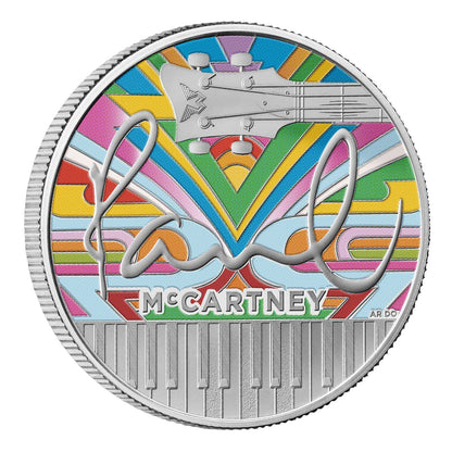 Pièce de 2 livres sterling Paul McCartney colorée en argent pur (1 oz), millésime 2024, Royaume-Uni