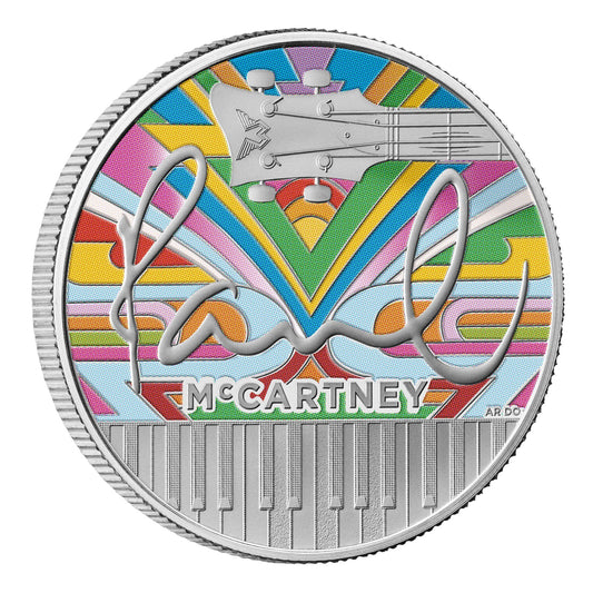 Pièce de 2 livres sterling Paul McCartney colorée en argent pur (1 oz), millésime 2024, Royaume-Uni