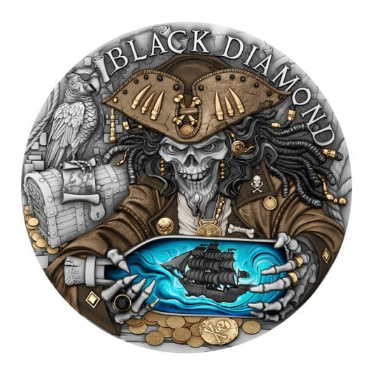 Pièce Black Diamond de 2 oz en argent 999, plaquée or 24 carats, millésime 2025