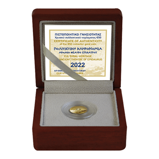 Pièce de collection en or 50 euros 24 carats – Patrimoine culturel, Épidaure, Grèce 2022