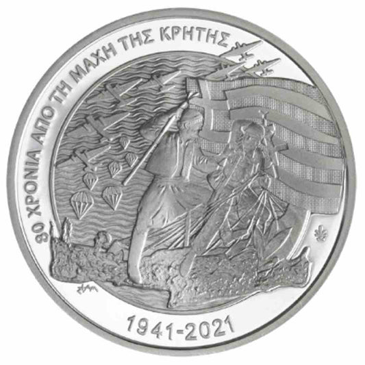 Pièce de collection Bataille de Crète 80 ans 10 € Argent 925 Grèce 2021