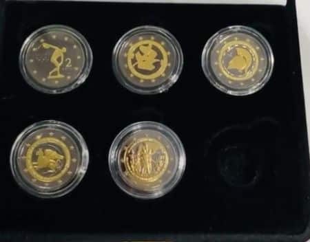 Coffret de 5 pièces grecques de 2 euros en ruthénium – Édition anniversaire