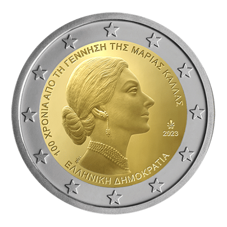 2€ Euro bu & pin 100 ans Maria Callas Grèce 2023
