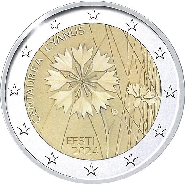 2 euros, La fleur nationale d'Estonie, le bleuet, Estonie, 2024
