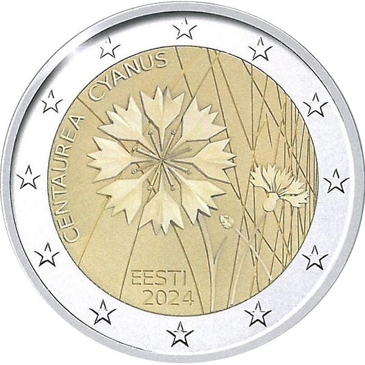 2 euros, La fleur nationale d'Estonie, le bleuet, Estonie, 2024